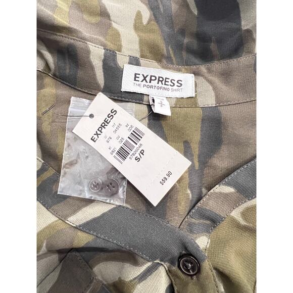 NWT Express The Portofino Shirt Sheer Camo Shirt Blouse Women's S $59 Camouflage - Picture 4 of 6
